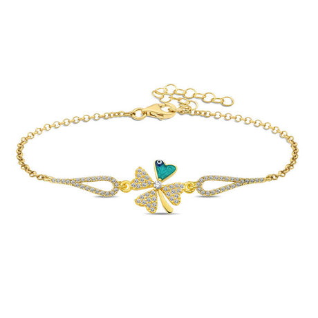 Bracelet - Gold-Tone Dazzling Clover & Evil Eye Charm Bracelet