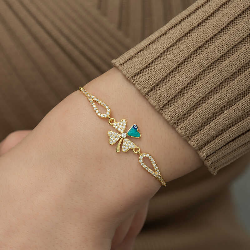 Bracelet - Gold-Tone Dazzling Clover & Evil Eye Charm Bracelet