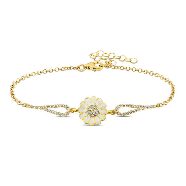 Gold-Plated Sterling Silver Bracelet - Dainty Daisy & CZ Sparkle