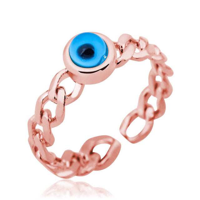 Ring - Rose Gold Tone Chain Link Evil Eye Adjustable Ring