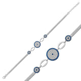 Sterling Silver Evil Eye Bracelet - Dainty Blue & White CZ