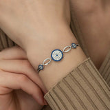 Sterling Silver Evil Eye Bracelet - Dainty Blue & White CZ