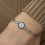 Sterling Silver Evil Eye Bracelet - Dainty Blue & White CZ