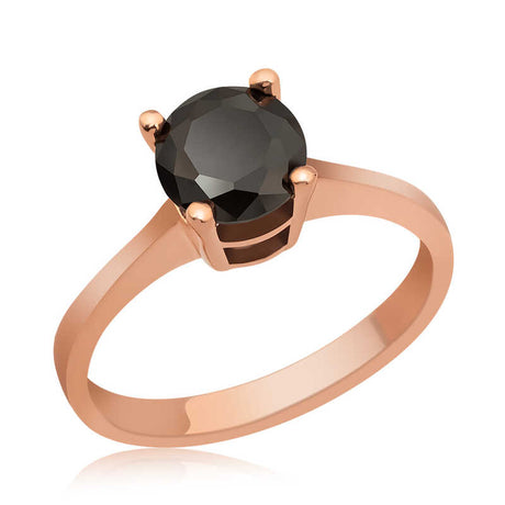 Ring - Rose Gold Tone Black Stone Round Solitaire Ring