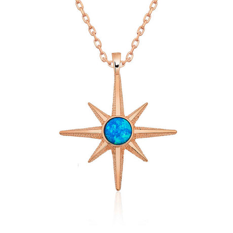 Necklace - Rose Gold-Tone Blue Opal North Star Design