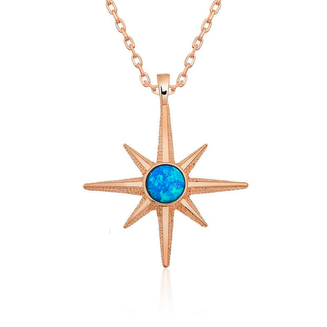 Necklace - Rose Gold-Tone Blue Opal North Star Design