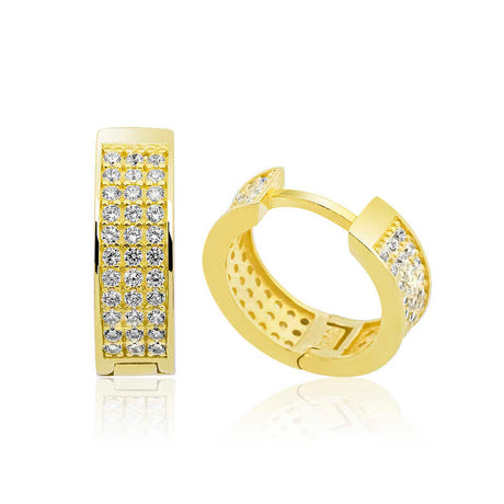 Hoop Earrings - Gold-Tone Pave Clear Stone Dainty Design