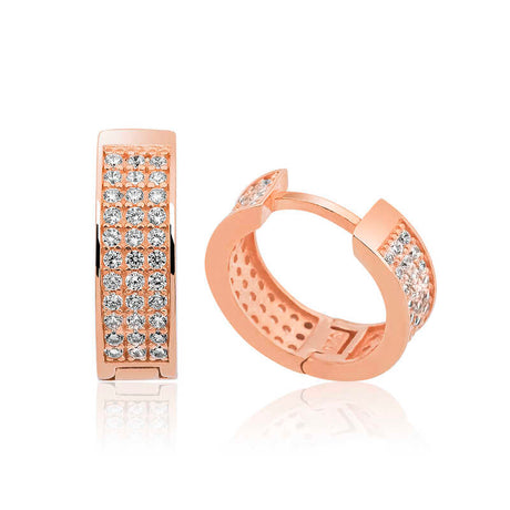 Rose Gold Plated Sterling Silver Pave Hoop Earrings