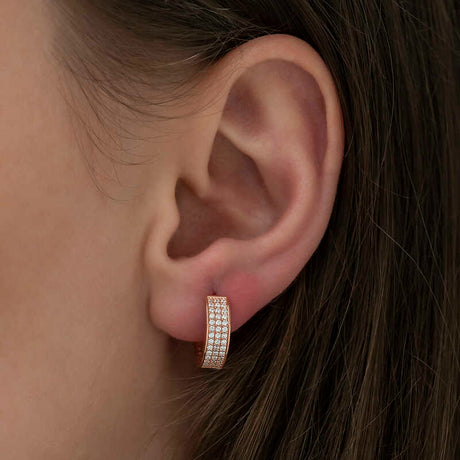 Rose Gold Plated Sterling Silver Pave Hoop Earrings