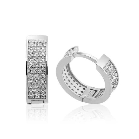 Sterling Silver Pave Hoop Earrings - Dazzling CZ Sparkle