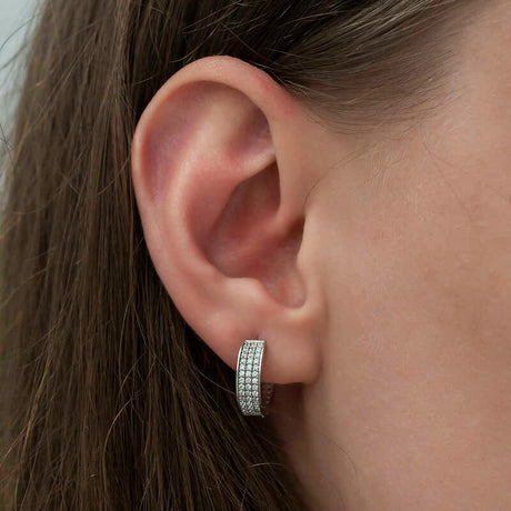 Sterling Silver Pave Hoop Earrings - Dazzling CZ Sparkle