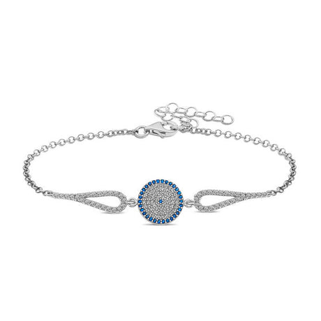 Sterling Silver Evil Eye Bracelet - Dainty Pavé Cubic Zirconia