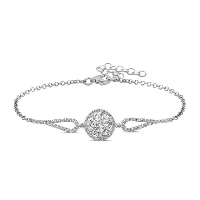 Silver-Tone Bracelet - Elegant Baguette & Pave Sparkle Design