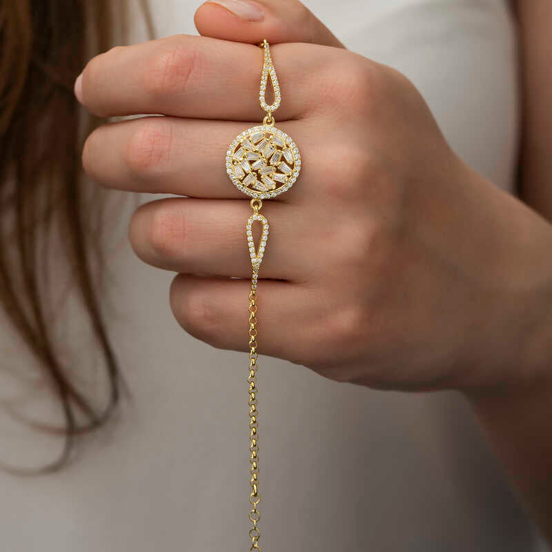 Bracelet - Gold-Plated Sterling Silver Sparkling Baguette CZ