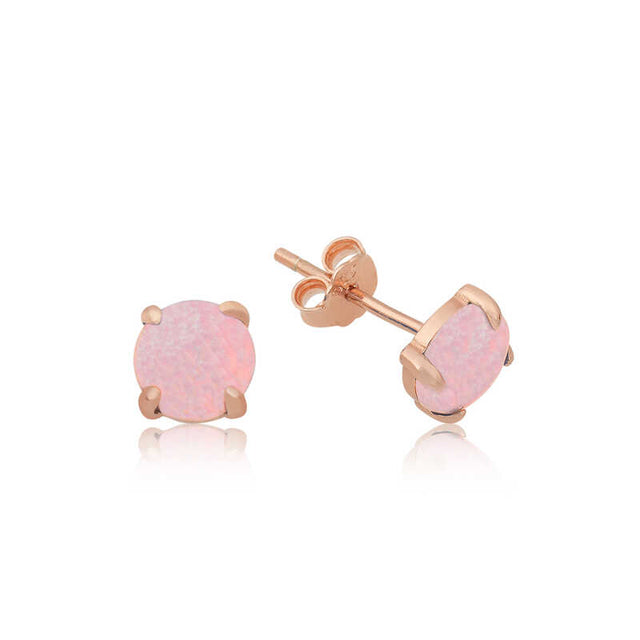 Rose Gold Plated Sterling Silver Pink Opal Stud Earrings