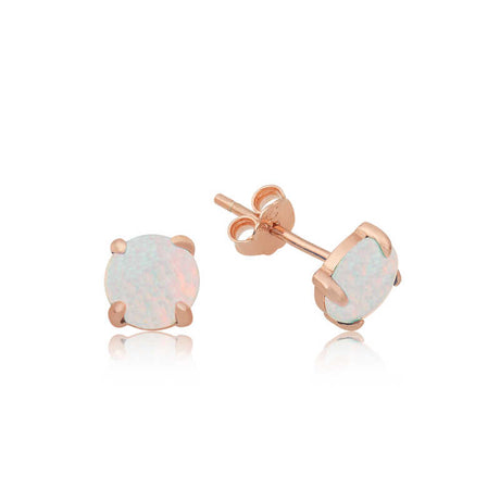 Stud Earrings - Rose Gold Plated White Opal Solitaire