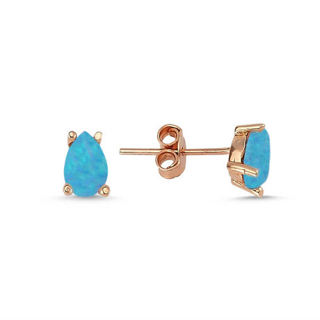 Stud Earrings - Rose Gold-Tone Blue Opal Elegant Teardrop