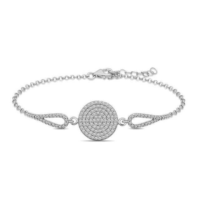 Bracelet - Sparkling Zirconia Pave Circle & Teardrop Link