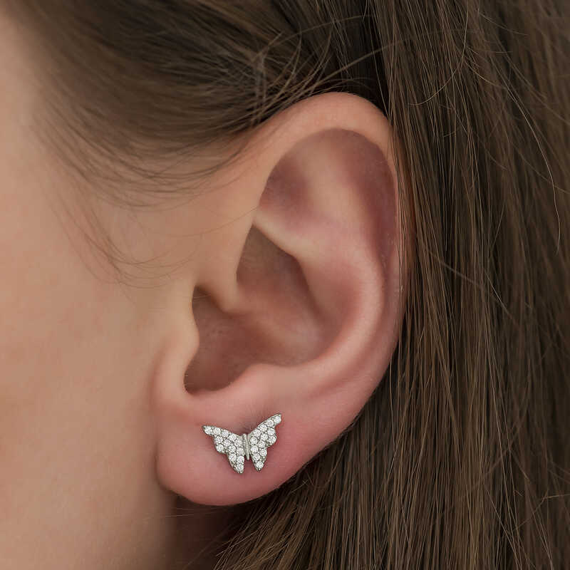 Sterling Silver Dazzling Butterfly Stud Earrings