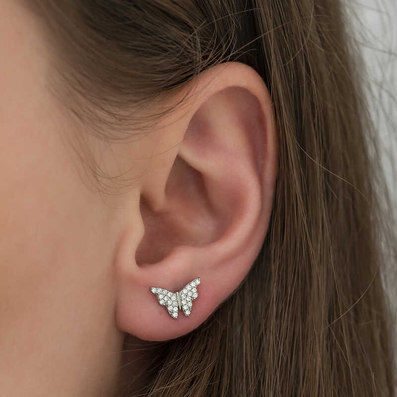 Sterling Silver Dazzling Butterfly Stud Earrings