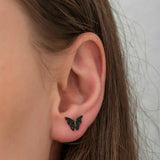 Boucles d'oreilles puces papillon en argent sterling pavé de zirconium noir