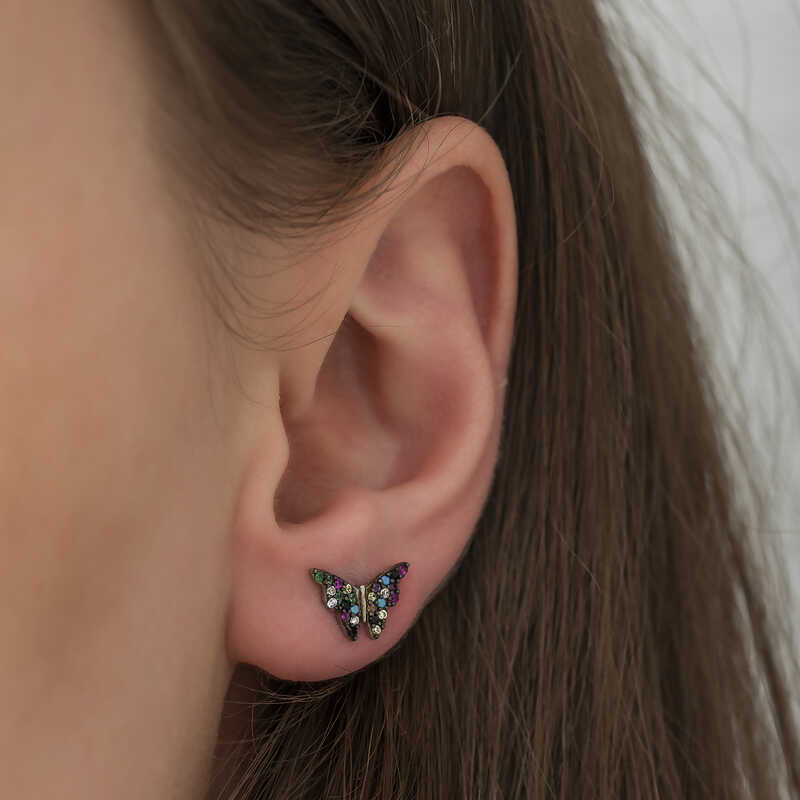 Lebendige Schmetterlings-Stecker - Sterlingsilber Mehrfarbige Zirkonia
