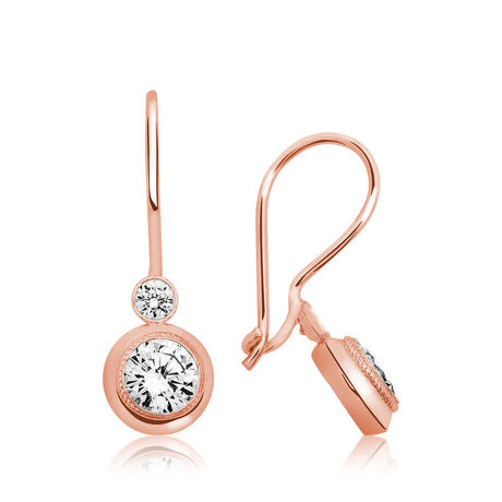 Rose Gold Plated Drop Earrings - Dainty Solitaire Cubic Zirconia