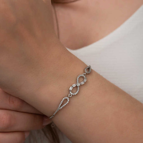 Sterling Silver Infinity Teardrop Bracelet - Baguette & Round Zirconia