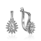 Sterling Silver Pear Cut Halo Drop Earrings
