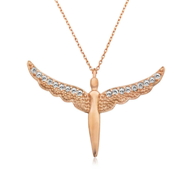 Sterling Silver Rose Gold Plated Angel Wing Necklace