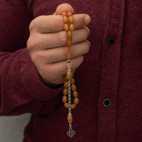 Tesbih Prayer Beads - Arpa Cut Pressed Amber with Sterling Silver