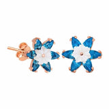Rose Gold Plated Sterling Silver Blue Lotus Flower Stud Earrings