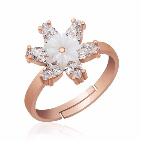 Adjustable Ring - Rose Gold Plated Sterling Silver White Lotus Flower