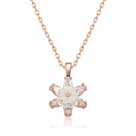 Necklace - Rose Gold Plated Clear & White Stone Lotus Pendant