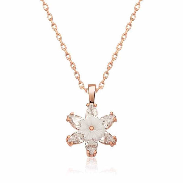 Necklace - Rose Gold Plated Clear & White Stone Lotus Pendant