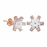Stud Earrings - Rose Gold-Tone Floral Mother-of-Pearl & Zirconia