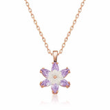 Rose Gold-Tone Floral Necklace - Elegant Lavender & White Lotus Pendant