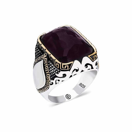 Premium Sterling Silver Mens Ring with Purple Gemstone