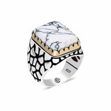 Sterling Silver Men's Ring with White Howlite Stone