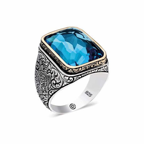 Premium Handcrafted Sterling Silver Mens Turquoise Stone Ring