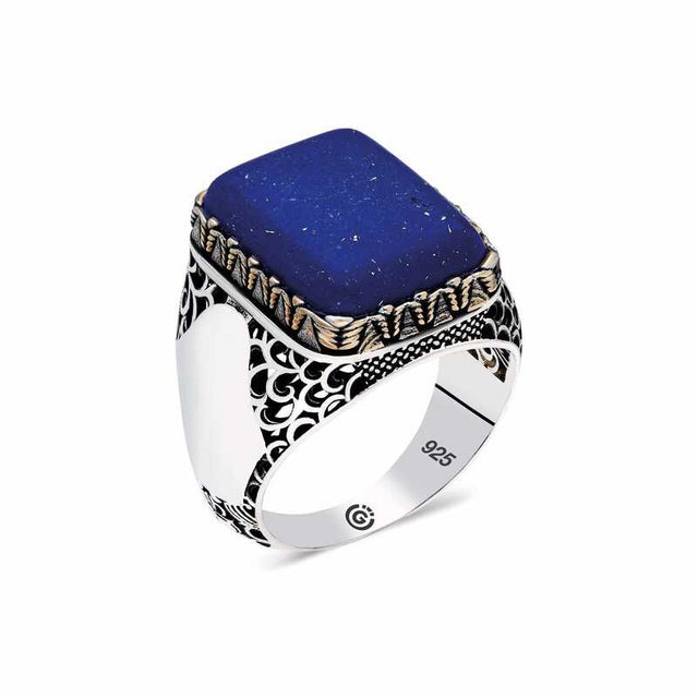 Premium Sterling Silver Men's Square Lapis Lazuli Ring
