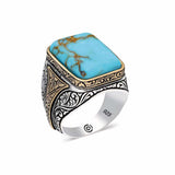 Luxury Sterling Silver Turquoise Stone Mens Ring