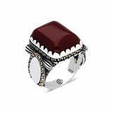 Premium Men's 925 Sterling Silver Burgundy Agate Ring