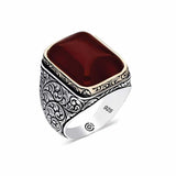 Men's Sterling Silver Dark Burgundy Square Zircon Ring