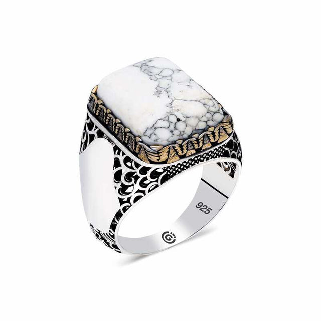 Premium Sterling Silver Howlite Stone Men's Ring