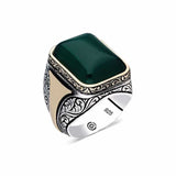 Artisan Crafted Sterling Silver Square Green Agate Men's Ring