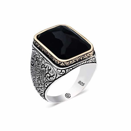Premium Handcrafted Sterling Silver Men's Ring Black Stone