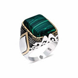 Premium Artisan Men's Square Malachite Silver Ring