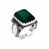 Premium Men's Sterling Silver Green Agate Statement Ring