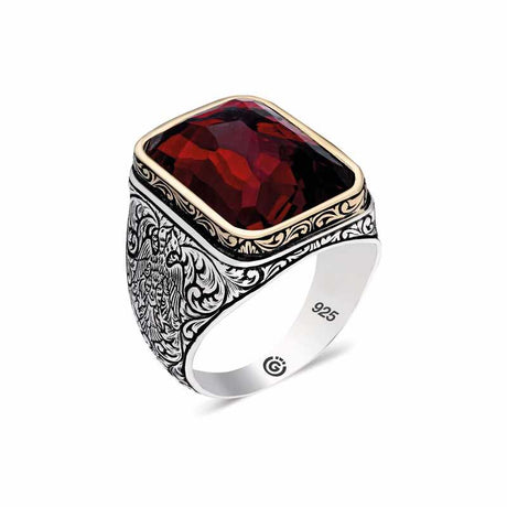 Premium Red Zircon Square Mens Ring